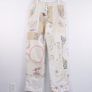 COPY - Antique Handkerchief Patchwork Elastic Drawcord Waist Pants Sample MEDIUM